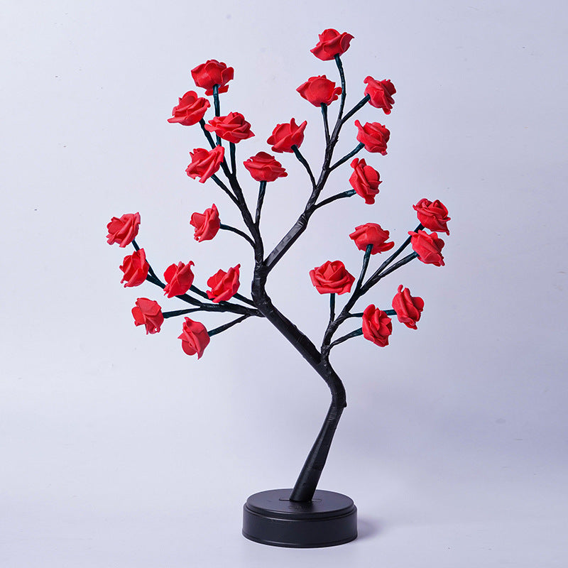 Lámpara de mesa con forma de árbol de flores y rosas, luces de noche de escritorio con USB, ideal como regalo para bodas, San Valentín y decoración navideña.