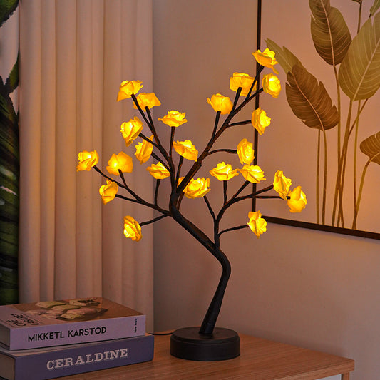 Lámpara de mesa con forma de árbol de flores y rosas, luces de noche de escritorio con USB, ideal como regalo para bodas, San Valentín y decoración navideña.