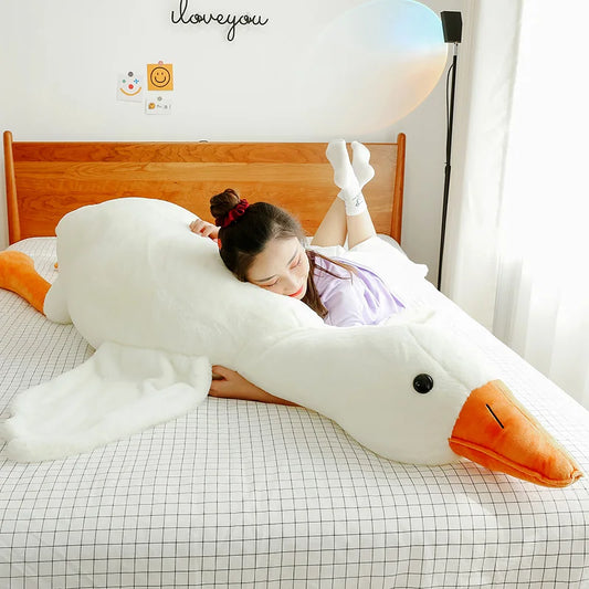 Almohada de peluche, precioso ganso blanco grande 90-190cm. Juguete de ganso grande para dormir en la cama, regalo de cumpleaños para niña.