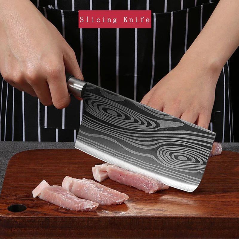 Juego de cuchillos de cocina multiusos con patrón de damasco láser, tijeras, varillas de afilado, cuchillo de chef de acero inoxidable afilado para rebanar, herramienta de cocina