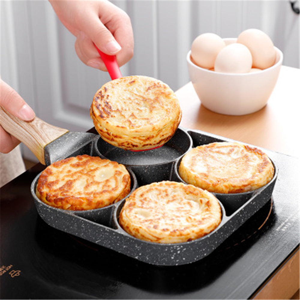 Sartén antiadherente multifuncional de 4 agujeros para desayuno, hamburguesas, huevos y panqueques, sartén de piedra médica para tortillas de cuatro agujeros