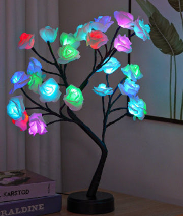 Lámpara de mesa con forma de árbol de flores y rosas, luces de noche de escritorio con USB, ideal como regalo para bodas, San Valentín y decoración navideña.