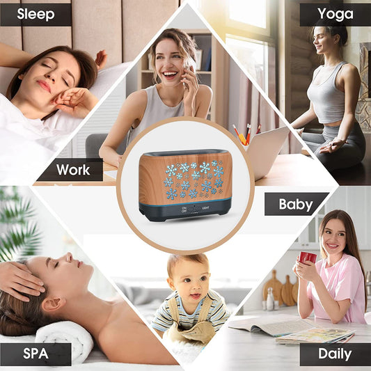 Humidificador con diseño de copos de nieve navideños, humidificador de aromaterapia colorido para el hogar, difusor de ambiente colorido