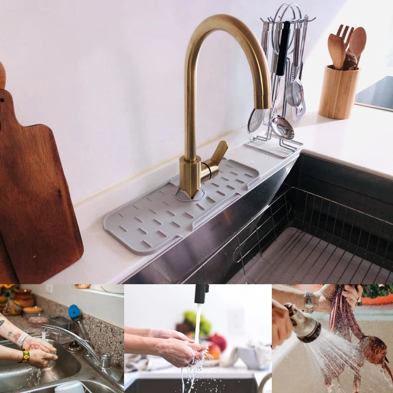 Alfombrilla absorbente de silicona para grifo de cocina, protector contra salpicaduras para fregadero, protector de encimera para baño y cocina.