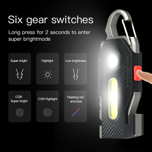 Luz de emergencia de carga multifuncional, práctica luz de trabajo con llavero COB, luz de mantenimiento de alto brillo, luz LED para acampar al aire libre