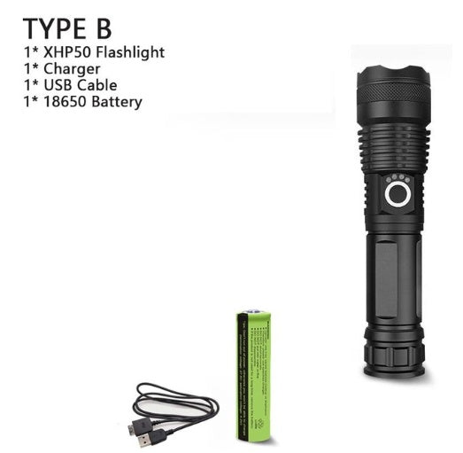 Linterna LED USB potente XHP70.2