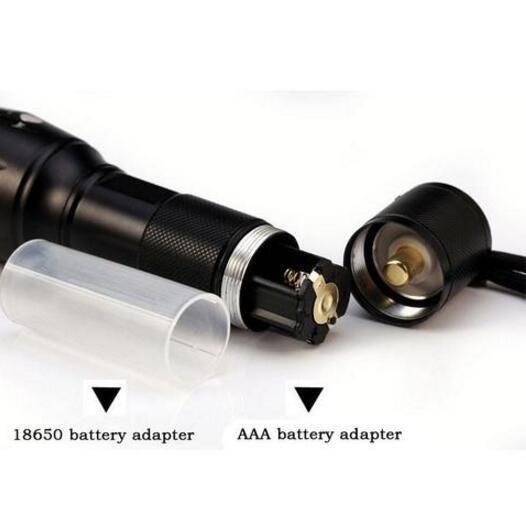 Linterna LED con zoom táctica de 5000 lúmenes, linterna LED de alta potencia, kit de batería AAA o 18650