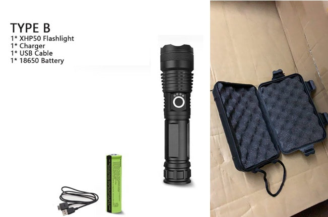 Linterna LED USB potente XHP70.2