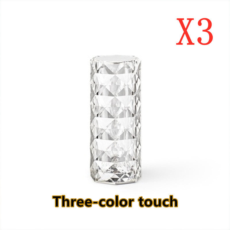 Lámpara de cristal nórdica, lámpara de mesa USB, lámpara de dormitorio con atenuación táctil, luz nocturna de diamante, lámpara de proyector rosa, decoración