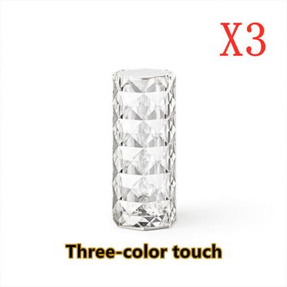 Lámpara de cristal nórdica, lámpara de mesa USB, lámpara de dormitorio con atenuación táctil, luz nocturna de diamante, lámpara de proyector rosa, decoración