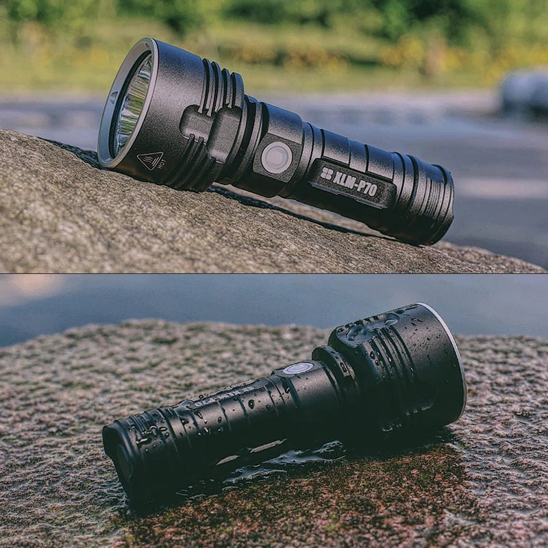 Linterna potente con enfoque LED, recargable, súper brillante, lámpara LED de xenón para exteriores