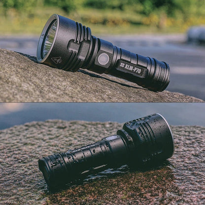 Linterna potente con enfoque LED, recargable, súper brillante, lámpara LED de xenón para exteriores