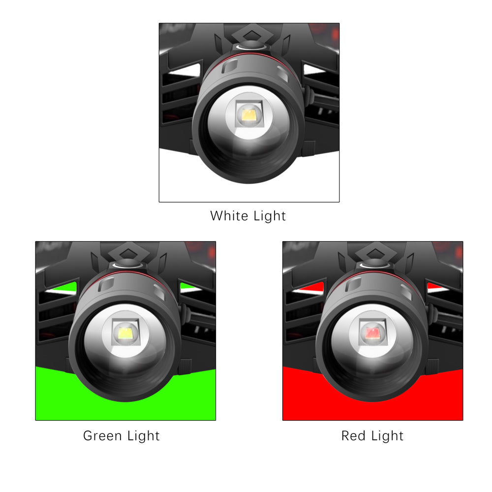 Faros delanteros con zoom, luz blanca, luz verde y luz roja T6