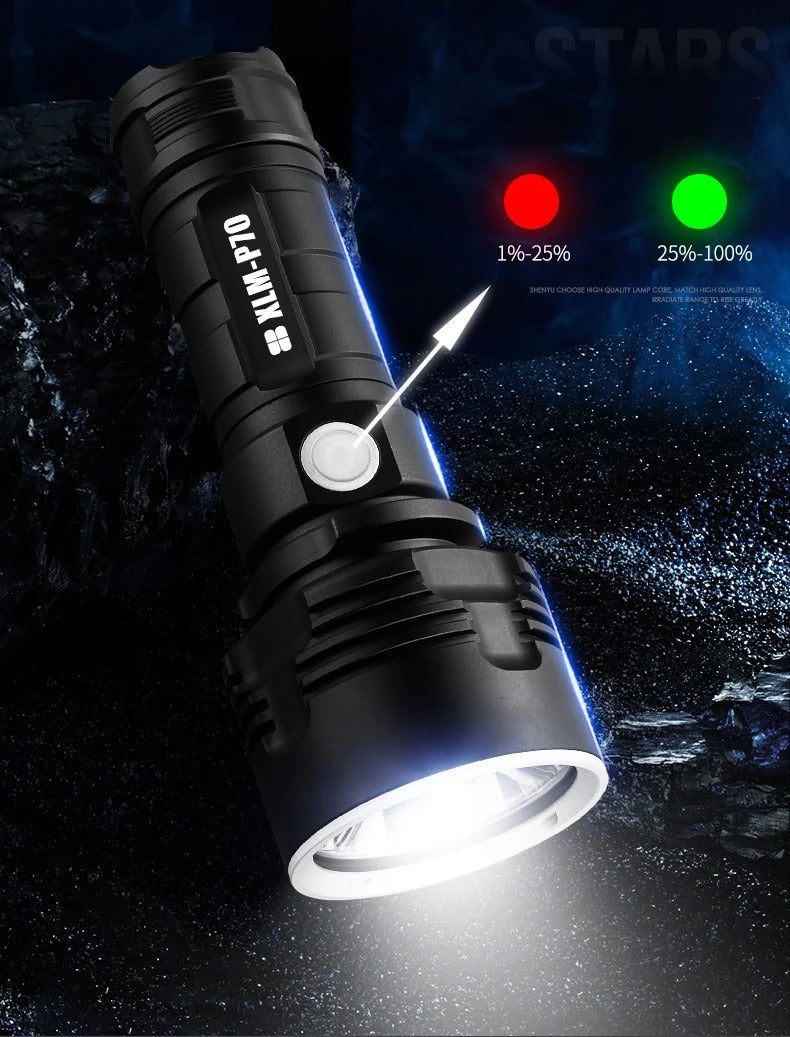 Linterna potente con enfoque LED, recargable, súper brillante, lámpara LED de xenón para exteriores