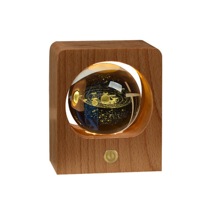 Luz nocturna de bola de cristal de haya con grabado láser 3D, diseño de alce y medusa, luces LED nocturnas con USB regulable para decoración de dormitorio, regalos y decoración del hogar.