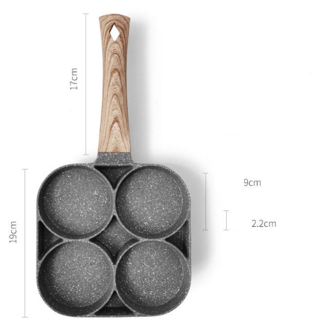 Sartén antiadherente multifuncional de 4 agujeros para desayuno, hamburguesas, huevos y panqueques, sartén de piedra médica para tortillas de cuatro agujeros