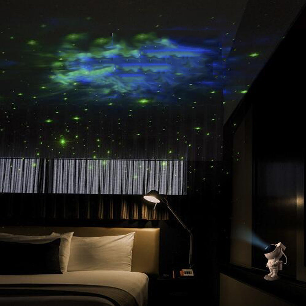 Proyector de cielo estrellado con galaxia y astronauta creativo, luz nocturna USB, lámpara de mesa para dormitorio