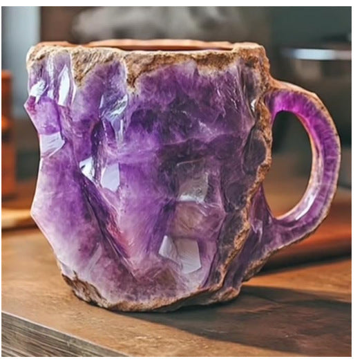 Tazas de café de cristal mineral de resina de 400 ml con asas, elegantes tazas de cristal mineral artificial para el trabajo, decoración del hogar, regalo de Navidad y utensilios de cocina.