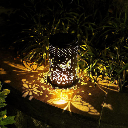 Lámpara solar de hierro con forma de mariposa para proyección de césped