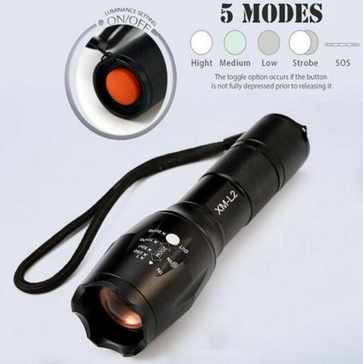 Linterna LED con zoom táctica de 5000 lúmenes, linterna LED de alta potencia, kit de batería AAA o 18650