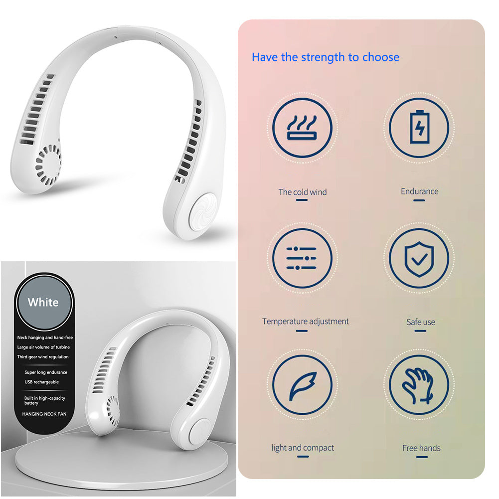 Ventilador de cuello colgante ventilador portátil de refrigeración USB sin hojas 360 grados de banda para el cuello 78 salidas de aire envolvente 4000Mah recargable
