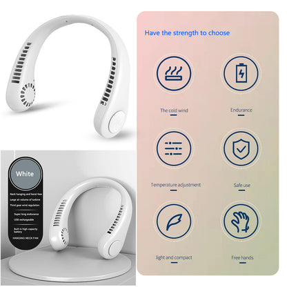 Ventilador de cuello colgante ventilador portátil de refrigeración USB sin hojas 360 grados de banda para el cuello 78 salidas de aire envolvente 4000Mah recargable