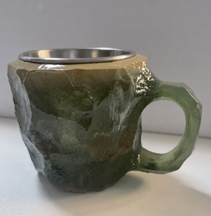 Tazas de café de cristal mineral de resina de 400 ml con asas, elegantes tazas de cristal mineral artificial para el trabajo, decoración del hogar, regalo de Navidad y utensilios de cocina.
