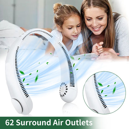 Ventilador de cuello colgante ventilador portátil de refrigeración USB sin hojas 360 grados de banda para el cuello 78 salidas de aire envolvente 4000Mah recargable