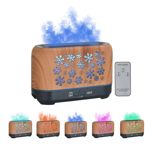 Humidificador con diseño de copos de nieve navideños, humidificador de aromaterapia colorido para el hogar, difusor de ambiente colorido