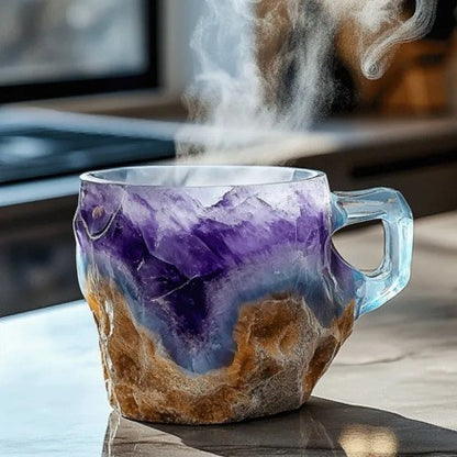 Tazas de café de cristal mineral de resina de 400 ml con asas, elegantes tazas de cristal mineral artificial para el trabajo, decoración del hogar, regalo de Navidad y utensilios de cocina.