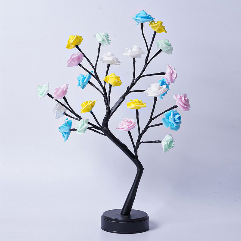 Lámpara de mesa con forma de árbol de flores y rosas, luces de noche de escritorio con USB, ideal como regalo para bodas, San Valentín y decoración navideña.
