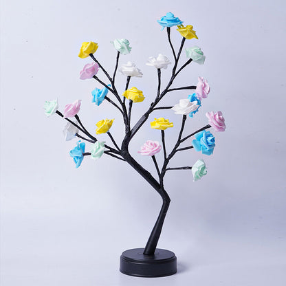 Lámpara de mesa con forma de árbol de flores y rosas, luces de noche de escritorio con USB, ideal como regalo para bodas, San Valentín y decoración navideña.