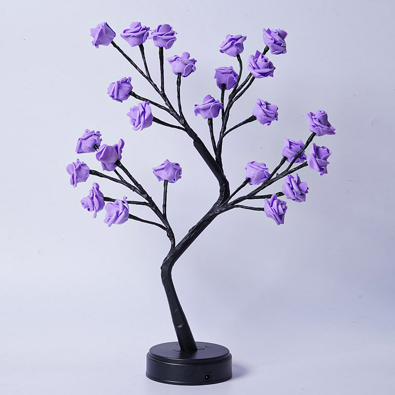 Lámpara de mesa con forma de árbol de flores y rosas, luces de noche de escritorio con USB, ideal como regalo para bodas, San Valentín y decoración navideña.