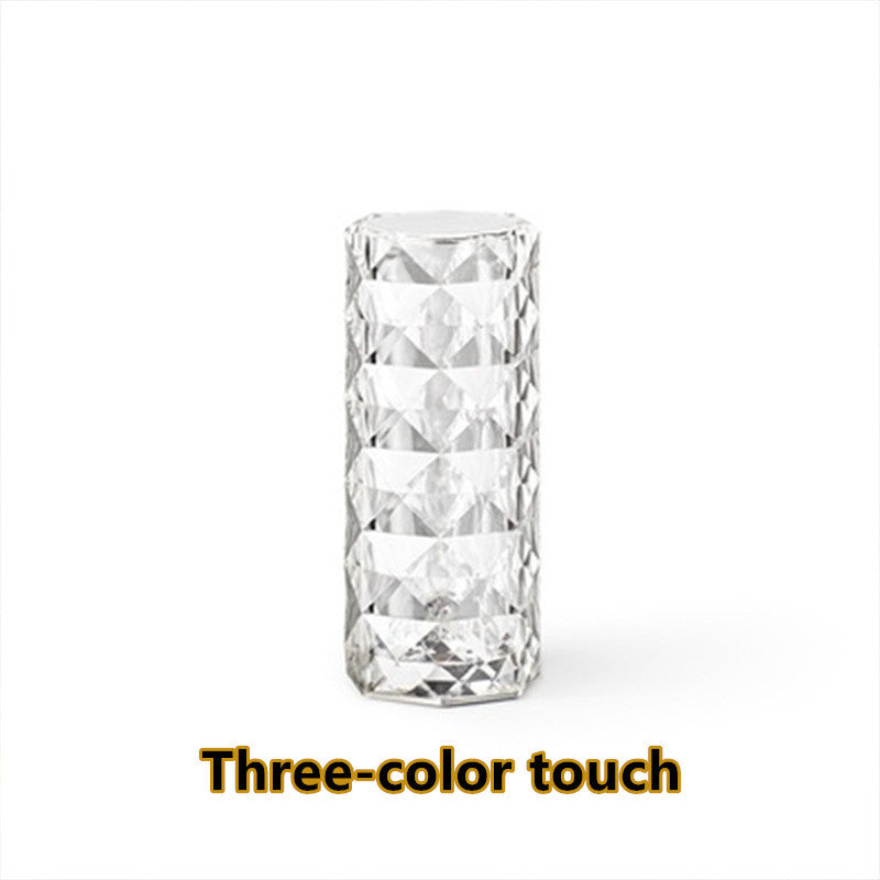 Lámpara de cristal nórdica, lámpara de mesa USB, lámpara de dormitorio con atenuación táctil, luz nocturna de diamante, lámpara de proyector rosa, decoración