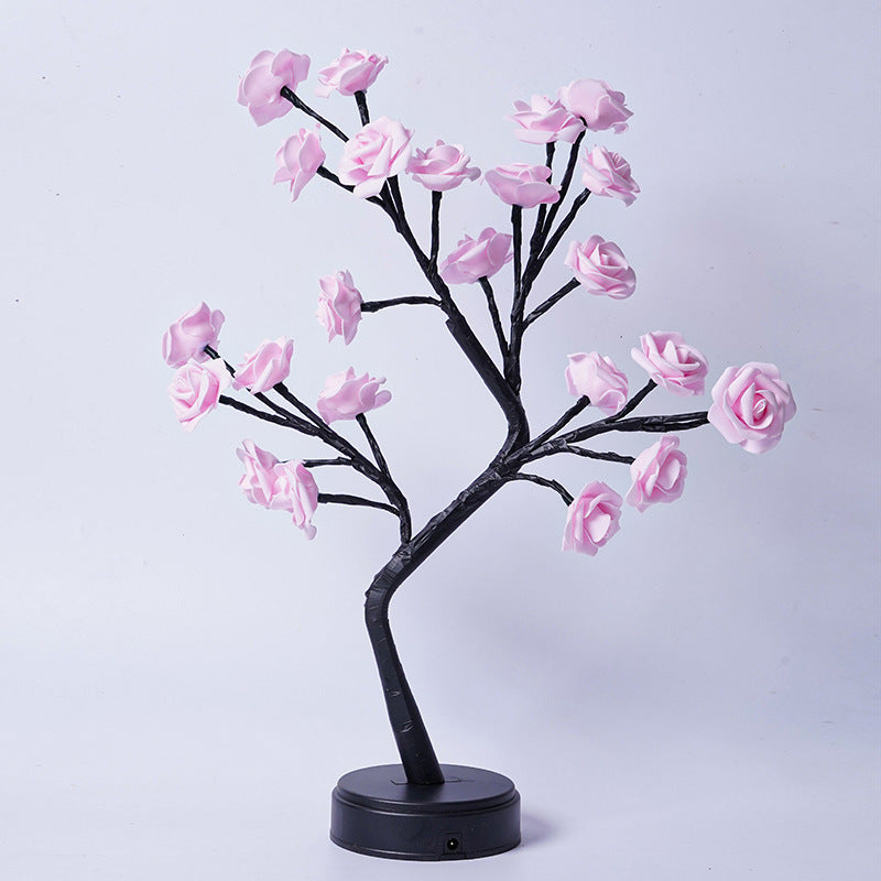 Lámpara de mesa con forma de árbol de flores y rosas, luces de noche de escritorio con USB, ideal como regalo para bodas, San Valentín y decoración navideña.