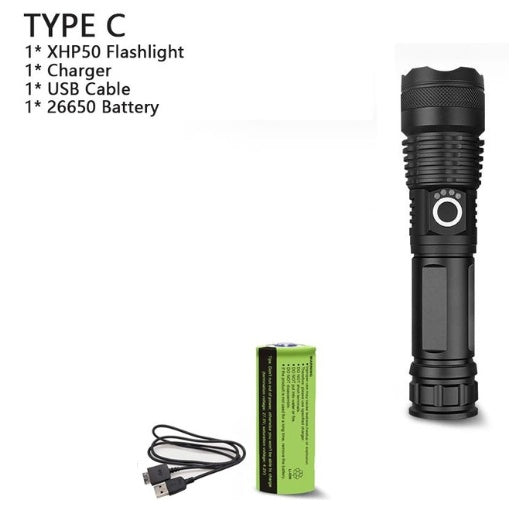 Linterna LED USB potente XHP70.2