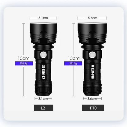 Linterna potente con enfoque LED, recargable, súper brillante, lámpara LED de xenón para exteriores