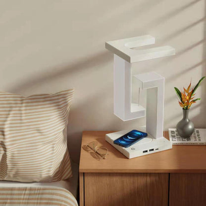 Lámpara de mesa colgante creativa con carga inalámbrica para smartphone, lámpara de equilibrio flotante para el dormitorio del hogar.
