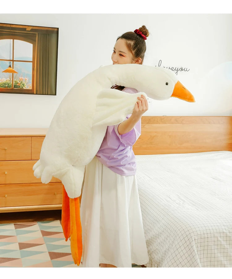 Almohada de peluche, precioso ganso blanco grande 90-190cm. Juguete de ganso grande para dormir en la cama, regalo de cumpleaños para niña.