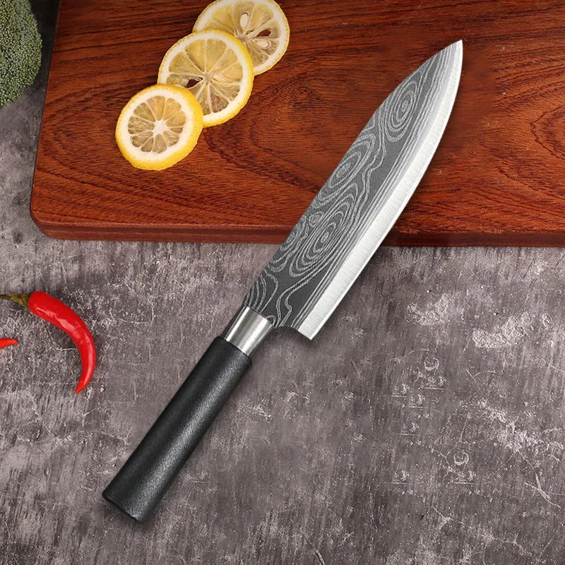 Juego de cuchillos de cocina multiusos con patrón de damasco láser, tijeras, varillas de afilado, cuchillo de chef de acero inoxidable afilado para rebanar, herramienta de cocina