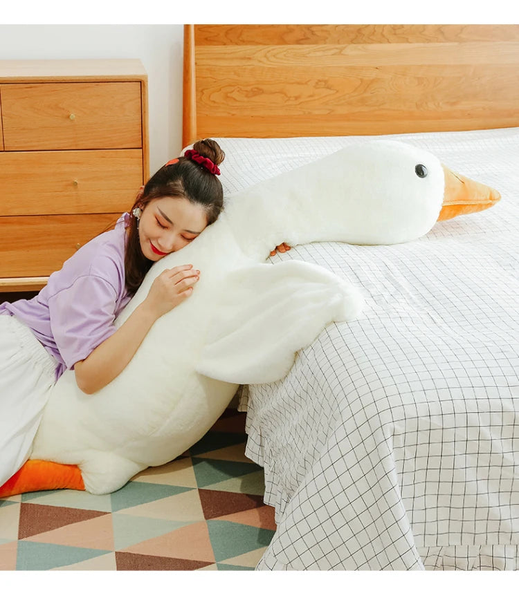 Almohada de peluche, precioso ganso blanco grande 90-190cm. Juguete de ganso grande para dormir en la cama, regalo de cumpleaños para niña.