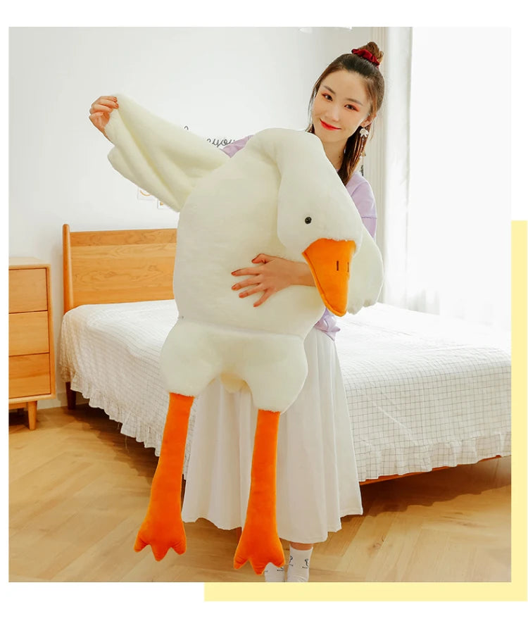 Almohada de peluche, precioso ganso blanco grande 90-190cm. Juguete de ganso grande para dormir en la cama, regalo de cumpleaños para niña.