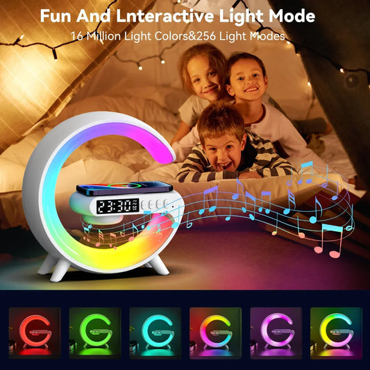 Base de carga inalámbrica multifunción con luz RGB, despertador y altavoz para iPhone, Samsung y Xiaomi, mini estación de carga rápida