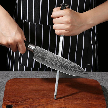 Juego de cuchillos de cocina multiusos con patrón de damasco láser, tijeras, varillas de afilado, cuchillo de chef de acero inoxidable afilado para rebanar, herramienta de cocina