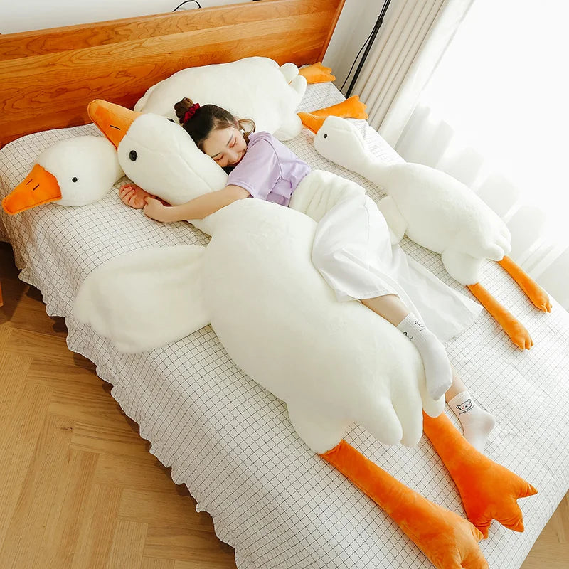 Almohada de peluche, precioso ganso blanco grande 90-190cm. Juguete de ganso grande para dormir en la cama, regalo de cumpleaños para niña.