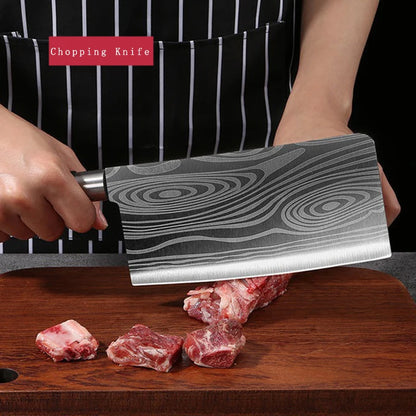 Juego de cuchillos de cocina multiusos con patrón de damasco láser, tijeras, varillas de afilado, cuchillo de chef de acero inoxidable afilado para rebanar, herramienta de cocina