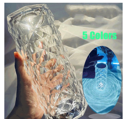 Lámpara de cristal nórdica, lámpara de mesa USB, lámpara de dormitorio con atenuación táctil, luz nocturna de diamante, lámpara de proyector rosa, decoración