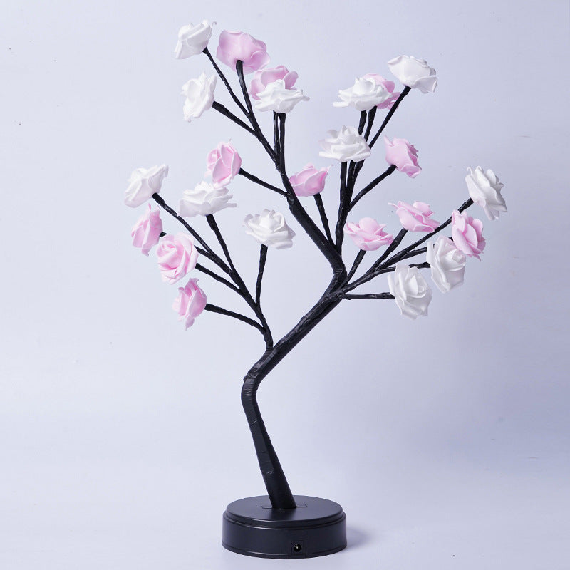 Lámpara de mesa con forma de árbol de flores y rosas, luces de noche de escritorio con USB, ideal como regalo para bodas, San Valentín y decoración navideña.