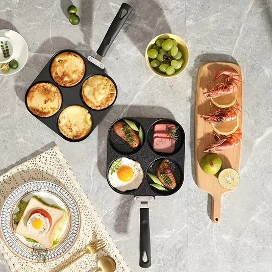 Sartén antiadherente multifuncional de 4 agujeros para desayuno, hamburguesas, huevos y panqueques, sartén de piedra médica para tortillas de cuatro agujeros