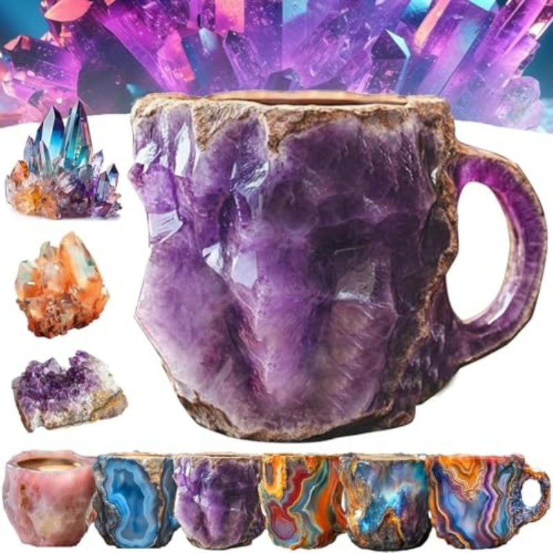 Tazas de café de cristal mineral de resina de 400 ml con asas, elegantes tazas de cristal mineral artificial para el trabajo, decoración del hogar, regalo de Navidad y utensilios de cocina.